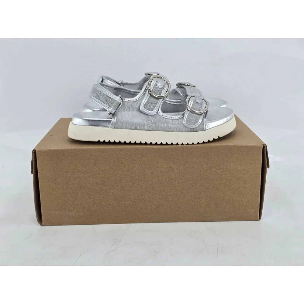 Steve Madden JKIT Sandals Kids 1 Silver Mesh Buckle Platform - New